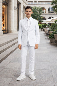 Boys Perry Ellis 2 Button Vested Wedding Suit in White