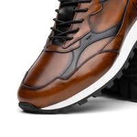 Zelli Bravo Hand Finished Calfskin Trainer Sneaker in Cognac