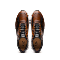 Zelli Bravo Hand Finished Calfskin Trainer Sneaker in Cognac