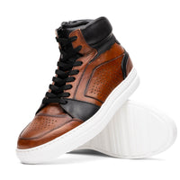 Zelli Bravo Burnished Calfskin High Top Dress Sneaker in Brown