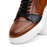 Zelli Bravo Burnished Calfskin High Top Dress Sneaker in Brown