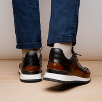Zelli Bravo Hand Finished Calfskin Trainer Sneaker in Cognac