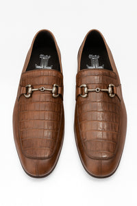 Men’s Regal Brown Slip-On Shoes – Genuine Crocodile & Calfskin Leather