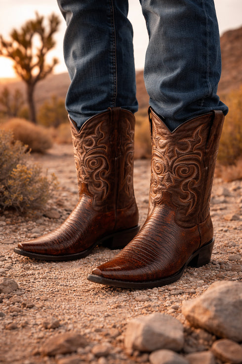 Brown Lizard Boots Snip Toe