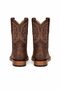 Brown Square Toe Smooth Ostrich Cowboy Boots