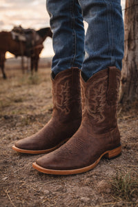Brown Square Toe Smooth Ostrich Cowboy Boots