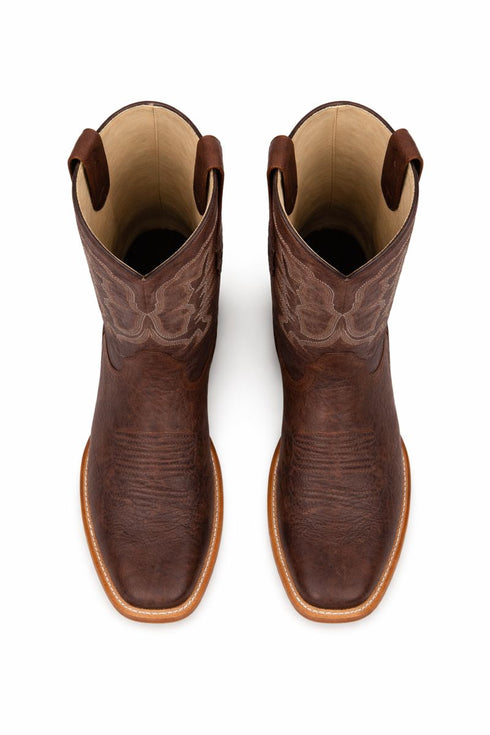 Brown Square Toe Smooth Ostrich Cowboy Boots