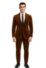 Mens Brown Velvet 2-Piece Suit – Luxury Slim Fit Formal Blazer and Pants Set in Rust Copper Color