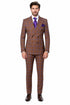 Men’s Brown Plaid Double-Breasted Suit – Premium 2-Piece Classic Checkered Windowpane Suit by Rossiman