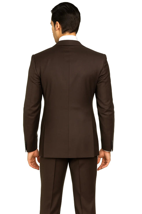 Brown One Button 3 Piece Suit by Rossiman