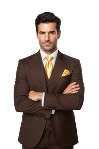 Brown One Button 3 Piece Suit by Rossiman