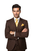 Brown One Button 3 Piece Suit by Rossiman