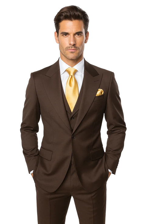 Brown One Button 3 Piece Suit by Rossiman