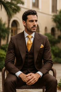 Brown One Button 3 Piece Suit by Rossiman