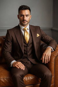 Brown One Button 3 Piece Suit by Rossiman