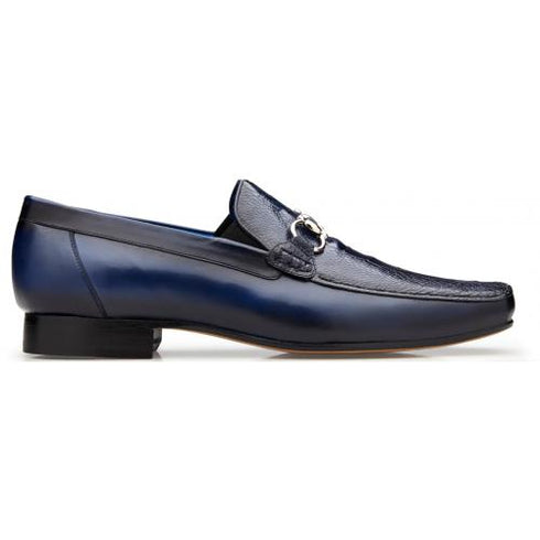 Belvedere Bruno Navy Genuine Ostrich Leg and Italian Calf Dress Loafer Shoes