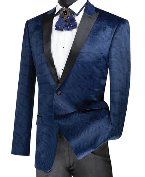 (XL) Slim Fit Navy Velvet Jacket