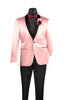 (L) Pink Slim Fit Blazer Stretch Sateen 1 Button With Narrow Shawl Lapel