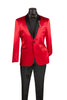Red Slim Fit Blazer Stretch Sateen 1 Button With Narrow Shawl Lapel