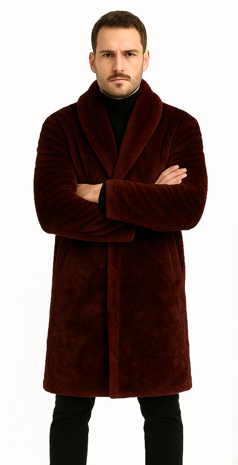 Burgundy Faux Fur Coat