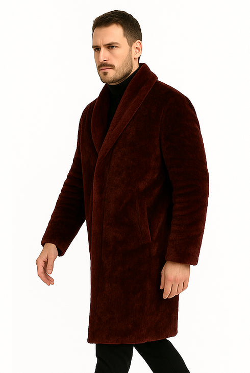 Burgundy Faux Fur Coat