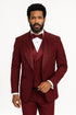 Men’s Burgundy Italian Wool 3-Piece Modern Formal Tuxedo