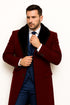 Burgundy Overcoat ~ Long Men's Dress Topcoat - Winter Coat With Fur Collar