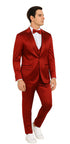 Burgundy Satin Skinny Fit Tazzio 3 Piece Men's Suit with Double Breasted Vest & Peak Lapel Jacket