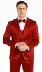 Burgundy Satin Skinny Fit Tazzio 3 Piece Men's Suit with Double Breasted Vest & Peak Lapel Jacket