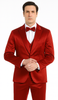 Burgundy Satin Skinny Fit Tazzio 3 Piece Men's Suit with Double Breasted Vest & Peak Lapel Jacket