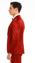 Burgundy Satin Skinny Fit Tazzio 3 Piece Men's Suit with Double Breasted Vest & Peak Lapel Jacket