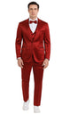 Burgundy Satin Skinny Fit Tazzio 3 Piece Men's Suit with Double Breasted Vest & Peak Lapel Jacket