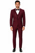 Mens One Button Satin Trim Shawl Tuxedo in Burgundy Wool
