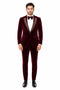 EJ Samuel Men's Burgundy Modern Fit Velvet Tuxedo with Gold Sequin Lapel