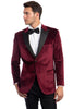 Men's Two Button Peak Lapel Velvet Wedding & Prom Tuxedo Jacket In Burgundy