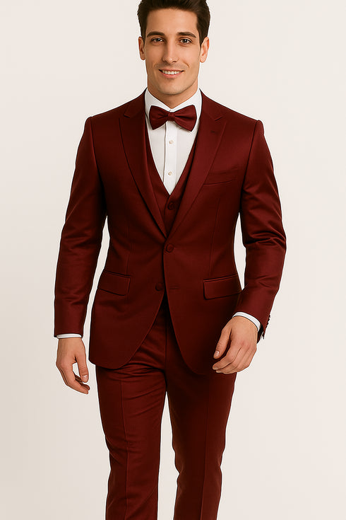 Regal Satin Burgundy Tux – Wedding & Prom