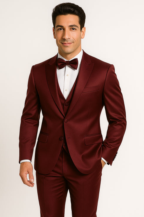 Regal Satin Burgundy Tux – Wedding & Prom
