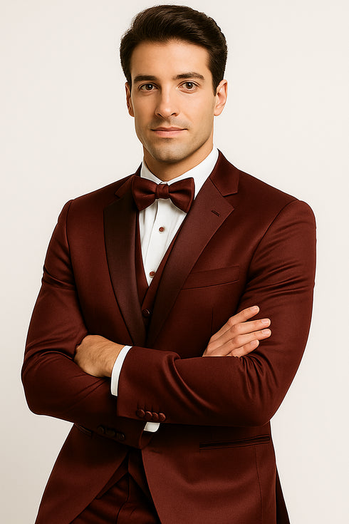 Regal Satin Burgundy Tux – Wedding & Prom