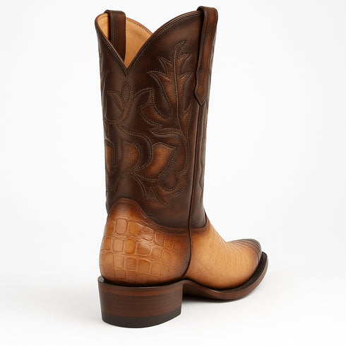 Men's King Exotic Snip Toe Caiman Belly Boots Handcrafted Burnished Oryx (494RD8215)