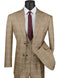 Mens 2 Button Vested Peak Lapel Plaid Windowpane Suit in Camel
