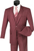 Mens Classic Fit Flat Front Vested Suit in Burgundy