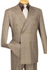 Mens Classic Wool Feel Double Breasted Glen Plaid Suit in Tan