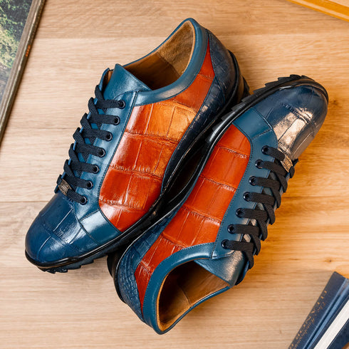 Marco Di Milano Cairo Blue Jean / Honey Alligator Sneakers