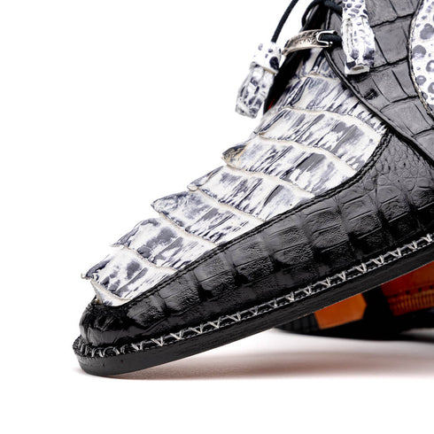 Marco Di Milano Caribe Black / Newspaper Caiman Crocodile Derby Shoes