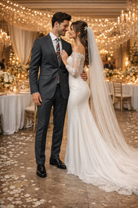 Carlo Lusso Charcoal Two-button Slim Fit Poly Blend Suit