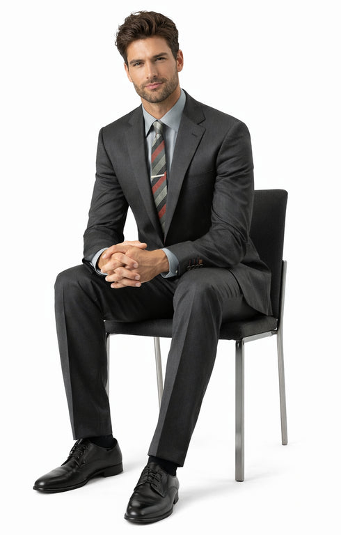 Carlo Lusso Charcoal Two-button Slim Fit Poly Blend Suit