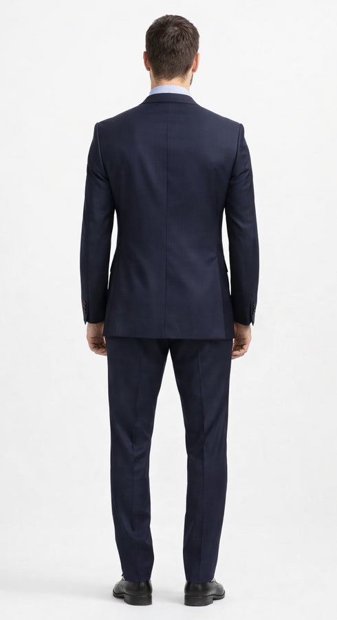 Carlo Lusso Navy Two-button Poly Blend Suit