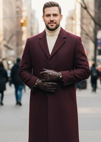 Men's Burgundy Single Breasted Full Length Top Coat Seattle