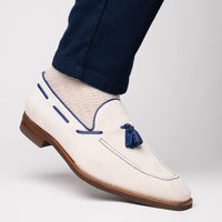Zelli Carmen Italian Sueded Goatskin Tassel Loafers in Sand