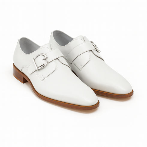 Mens Carrucci Classic Leather Fade Single D-Buckle Monk Strap Dress Shoe in Chestnut